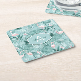 Flamingo Orchid Tropical Mönster Teal ID868 Underlägg Papper Kvadrat