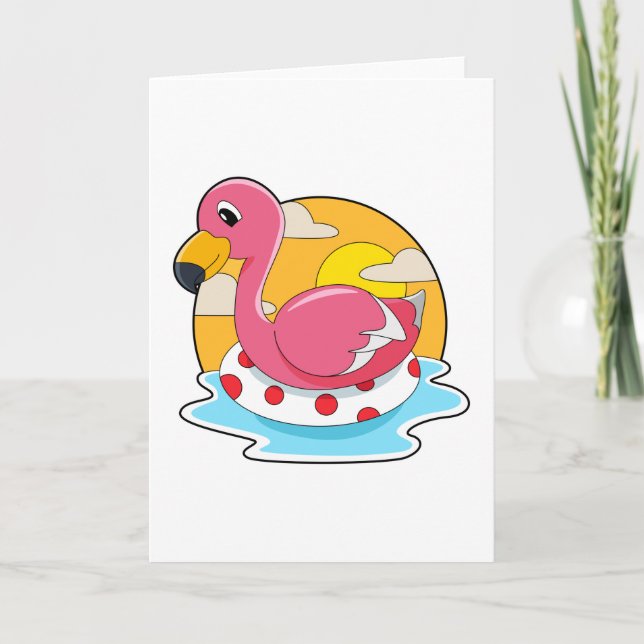 Flamingo på bad med livräddare kort (Framsida)