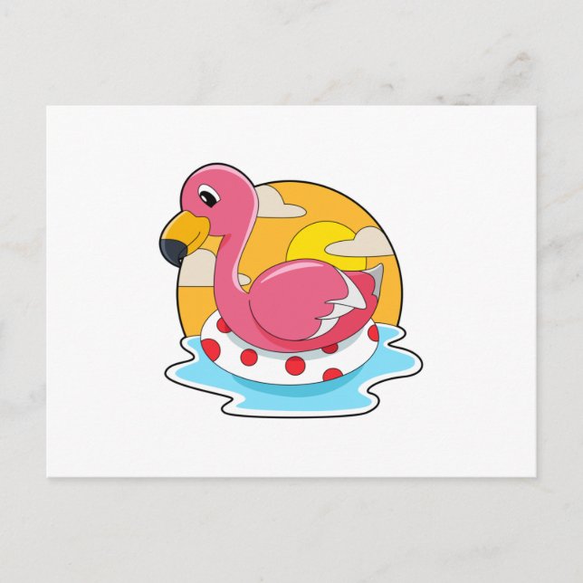 Flamingo på bad med livräddare vykort (Framsida)