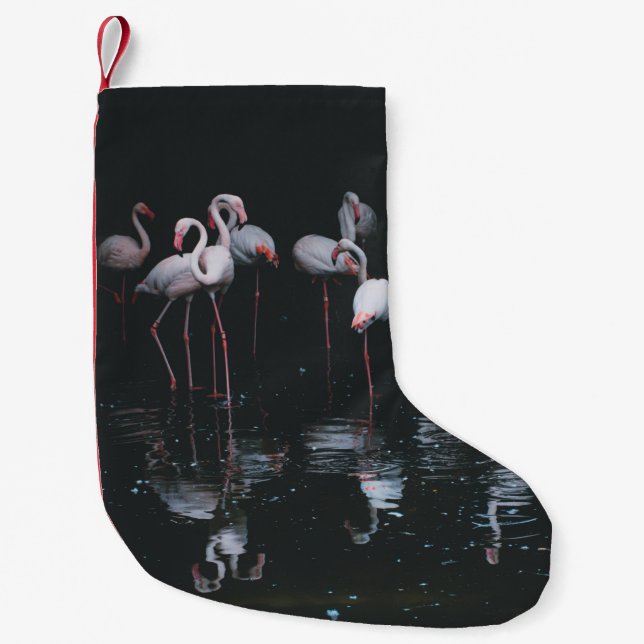 FLAMINGO PÅ BAKGRUND AV MÖRK LITEN JULSTRUMPA (Framsidan)
