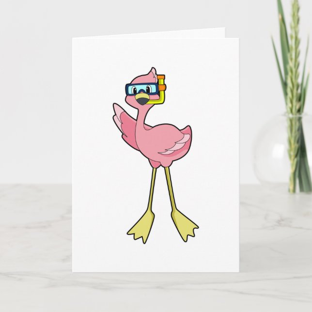 Flamingo på dykning med snorkel kort (Framsida)