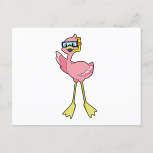 Flamingo på dykning med snorkel vykort