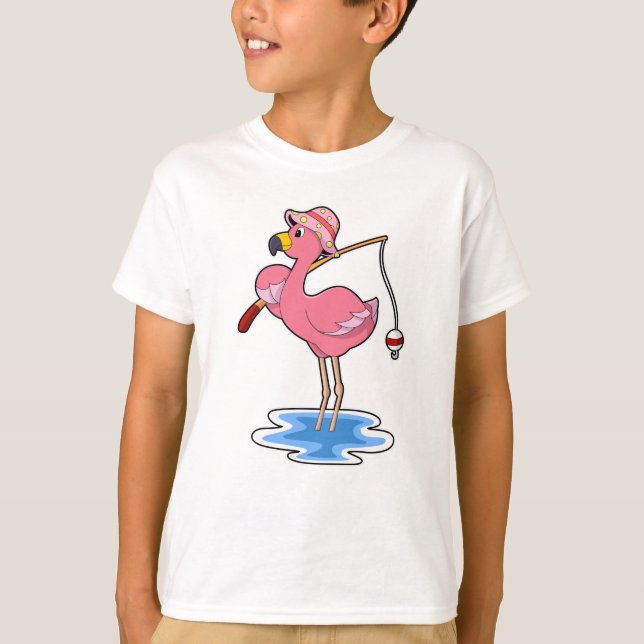 Flamingo på fiske med fiskespö t shirt (Framsida)