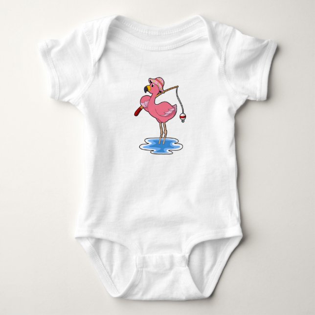 Flamingo på fiske med fiskespö t shirt (Framsida)