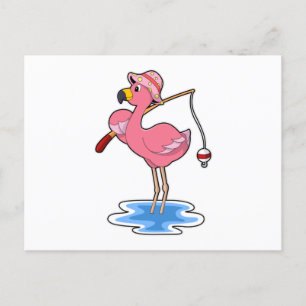 Flamingo på fiske med fiskespö vykort