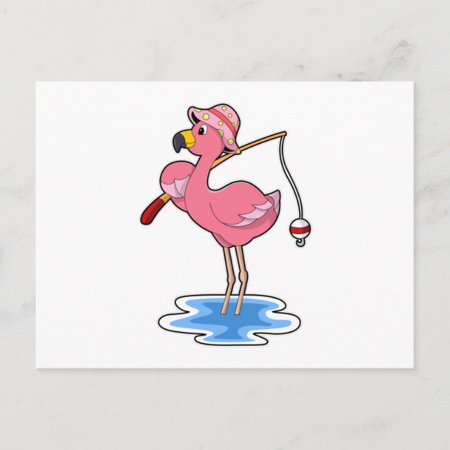 Flamingo på fiske med fiskespö vykort (Framsida)