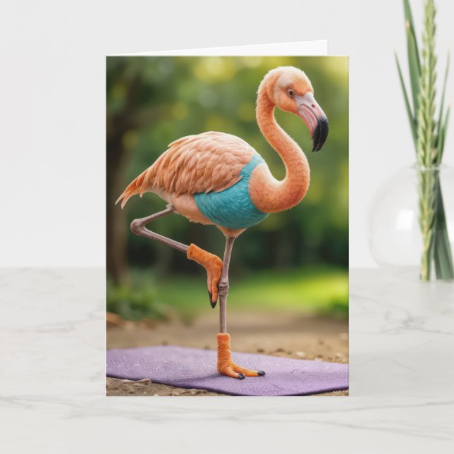 Flamingo på födelsedagen i en Yoga-dos Kort (Framsida)