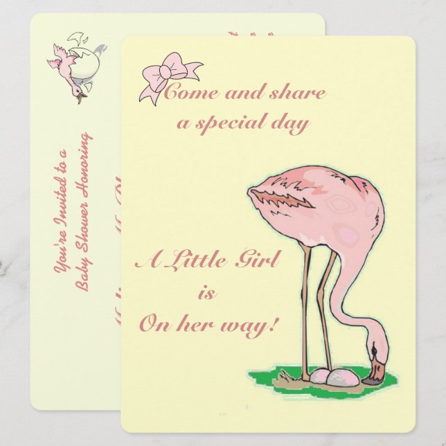 Flamingo på gul flicka inbjudningar (Fram/baksida)