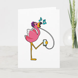 Flamingo på Musik med Hörlurar Kort