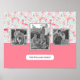 Flamingo på Polka dots Familjefoton med text Poster