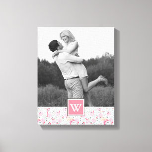 Flamingo på Polka dots   Foto med monogram Canvastryck