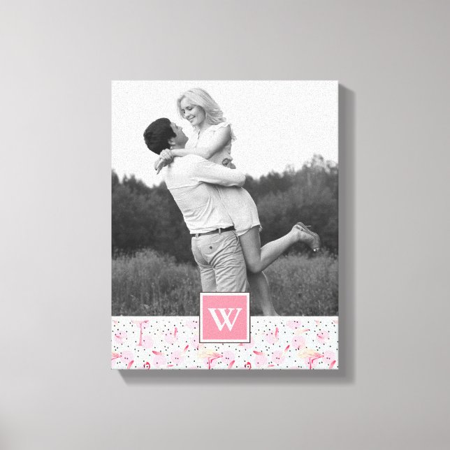 Flamingo på Polka dots | Foto med monogram Canvastryck (Framsida)