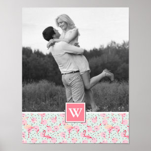 Flamingo på Polka dots Foto med monogram Poster