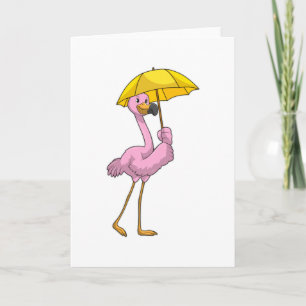 Flamingo på regnigt väder med paraply kort