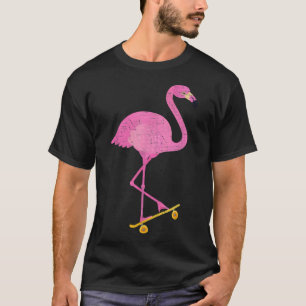 Flamingo på skateboard Retro Illustration design T Shirt