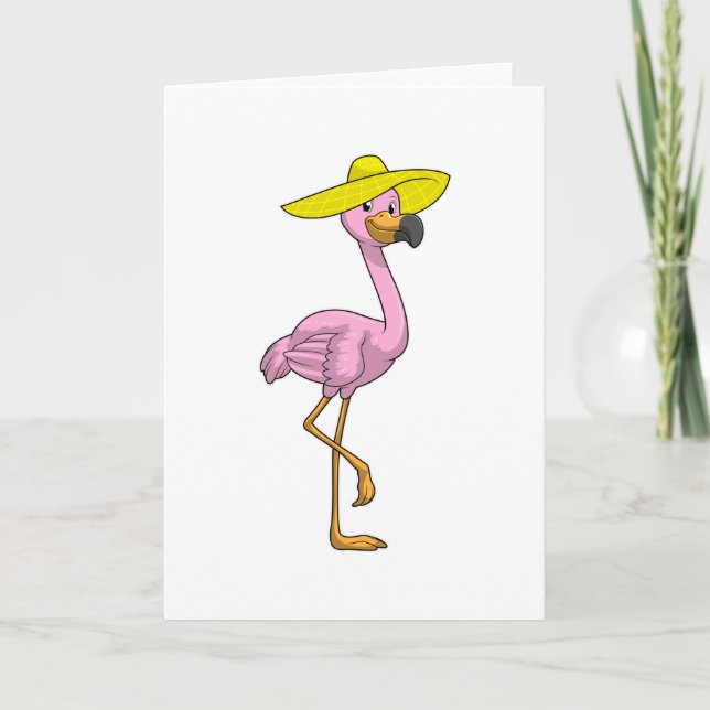 Flamingo på strand med hatt kort (Framsida)