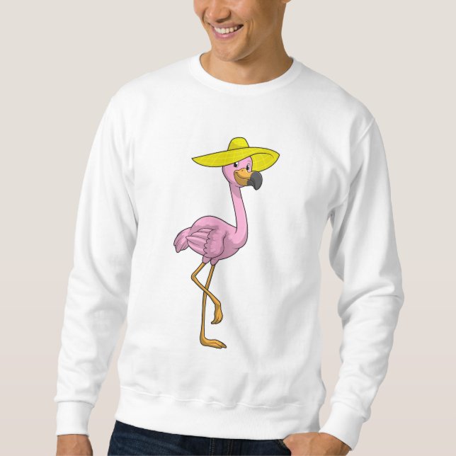 Flamingo på strand med hatt lång ärmad tröja (Framsida)