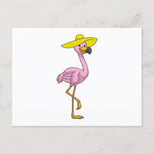 Flamingo på strand med hatt vykort