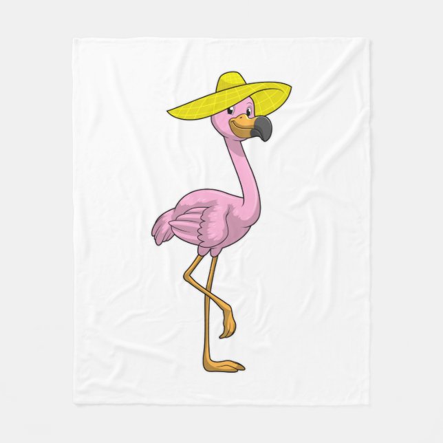 Flamingo på stranden med Hat Fleecefilt (Framsidan)