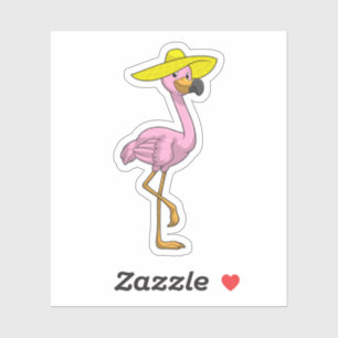 Flamingo på stranden med Hat Klistermärken