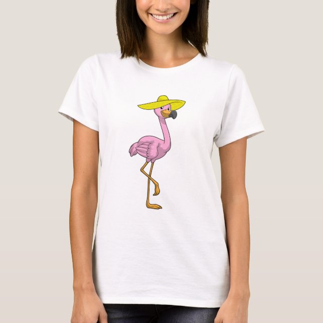 Flamingo på stranden med Hat T Shirt (Framsida)