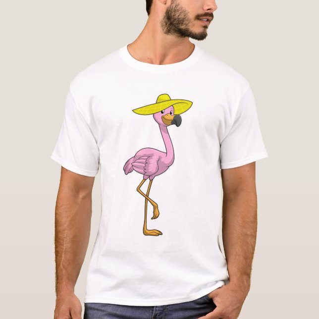 Flamingo på stranden med Hat T Shirt (Framsida)