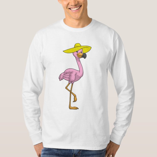 Flamingo på stranden med Hat T Shirt (Framsida)