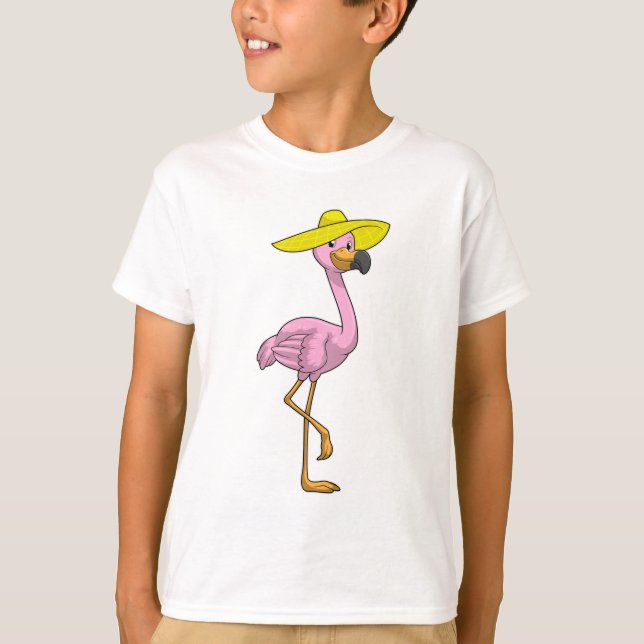 Flamingo på stranden med Hat T Shirt (Framsida)