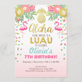 Flamingo-partsinbjudan Tropical Birthday luau Inbjudningar
