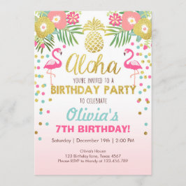 Flamingo-partsinbjudan Tropical Birthday luau Inbjudningar