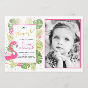 Flamingo-partsinbjudan Tropical Birthday luau Inbjudningar