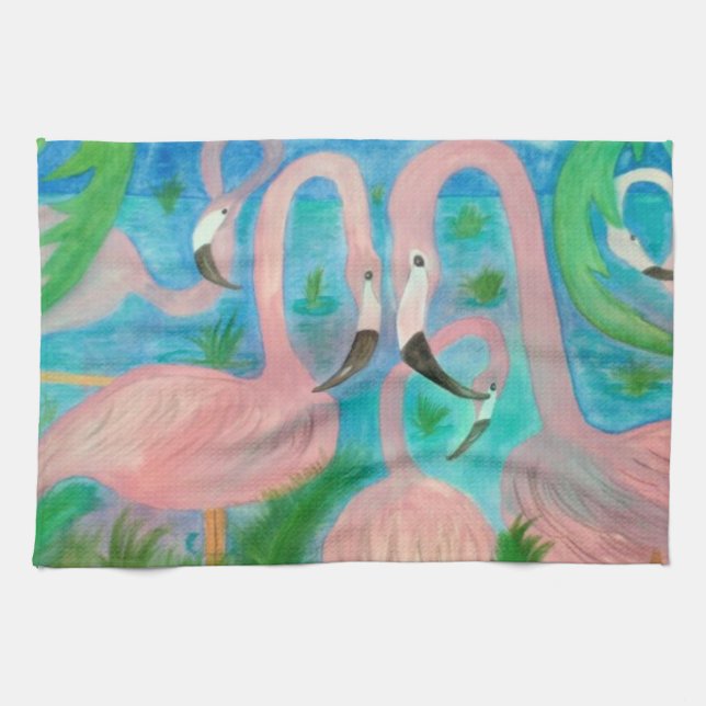Flamingo party art towel kökshandduk (Horisontell)