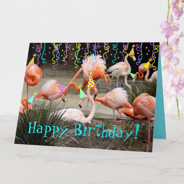Flamingo Party Birds Grattis på födelsedagen Card Kort (Orkide)