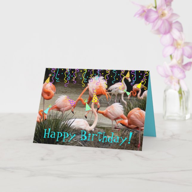 Flamingo Party Birds Grattis på födelsedagen Card Kort (Orkide)
