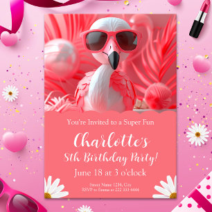 Flamingo Party Birthday för barn Inbjudningar