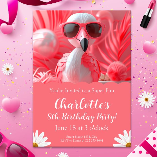 Flamingo Party Birthday för barn Inbjudningar (Skapare uppladdad)