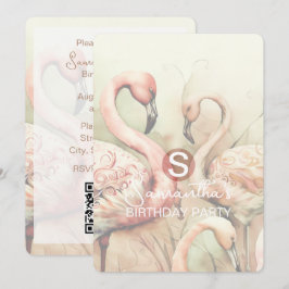 Flamingo Party Tema, QR-kod, Anpassad Inbjudningar