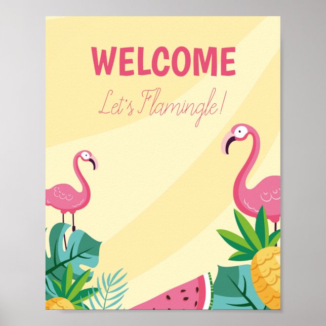 Flamingo Party - Välkomstskylt/Banner/Poster Poster (Framsidan)