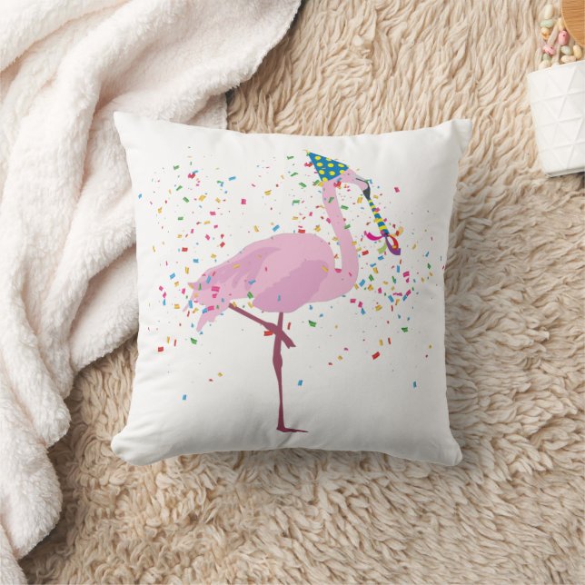 Flamingo Partying - Djur med Party Kudde (Filt)