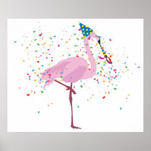 Flamingo Partying - Djur med Party Poster