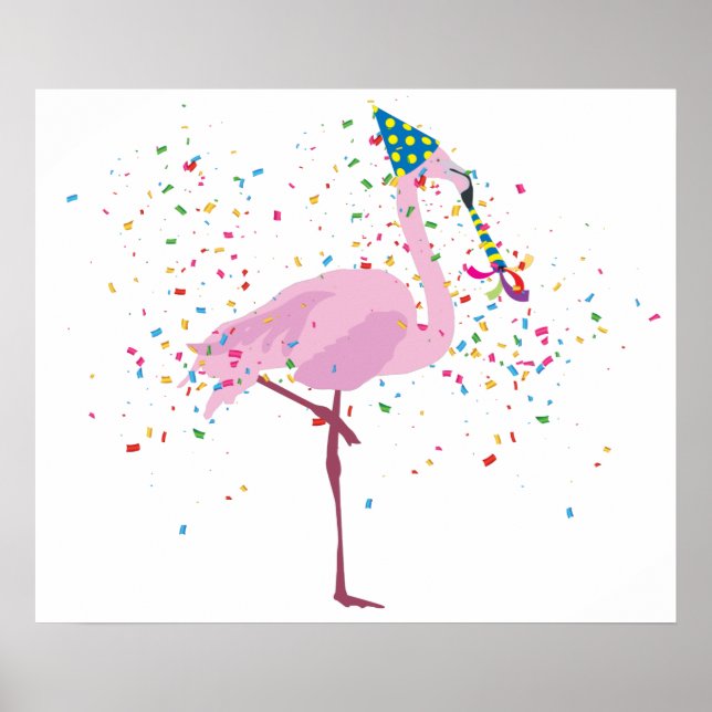 Flamingo Partying - Djur med Party Poster (Framsidan)