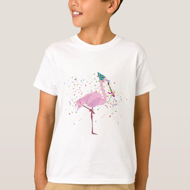 Flamingo Partying - Djur med Party T Shirt (Framsida)