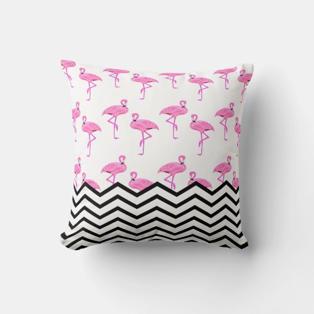 Flamingo Pattern med Chevron Rand Kudde (Framsida)