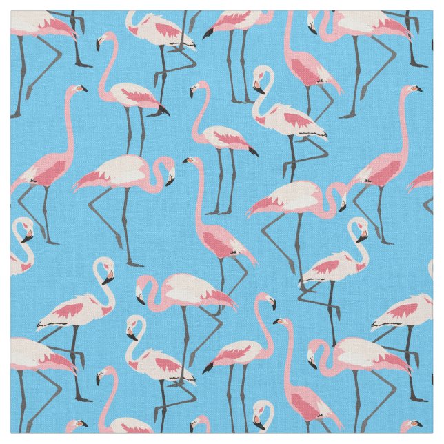 Flamingo Pattern på sommarblått Tyg (Närbild)
