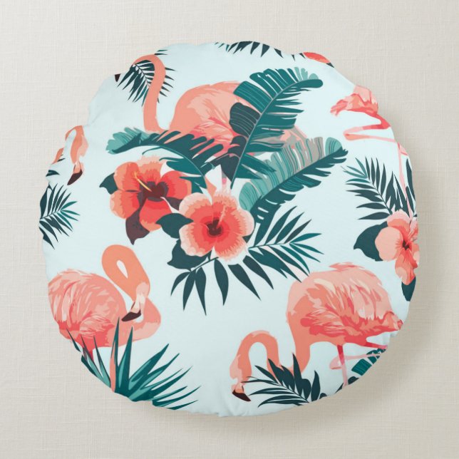 Flamingo Pattern Rund Kudde (Framsidan)