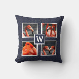 FLAMINGO Photo Collage Monogram Blue Kudde