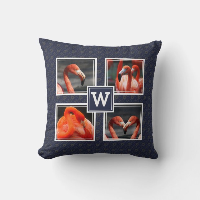 FLAMINGO Photo Collage Monogram Blue Kudde (Framsida)