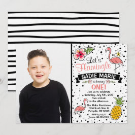 Flamingo Pinapple Doodle Birthday Photo Inbjudan