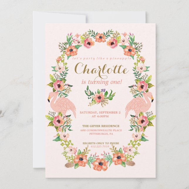FLAMINGO PINEAPPLE BIRTHDAY-inbjudan Inbjudningar (Framsida)