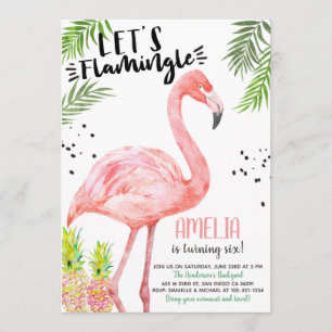 Flamingo Pineapple-händelse för vattenfärgsinbjuda Inbjudningar